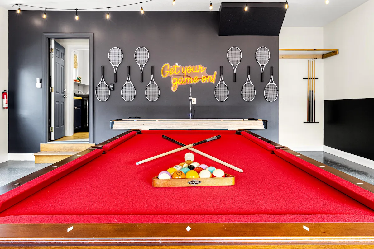 Brunswick pool table and shuffleboard in game room